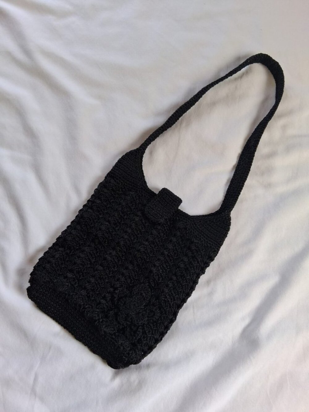 Black Small Crochet Pattern with Flower Shoulder Bag